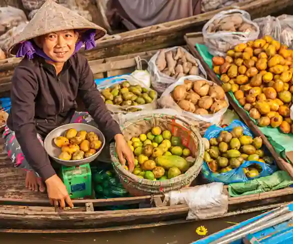 Flytende marked på Mekong